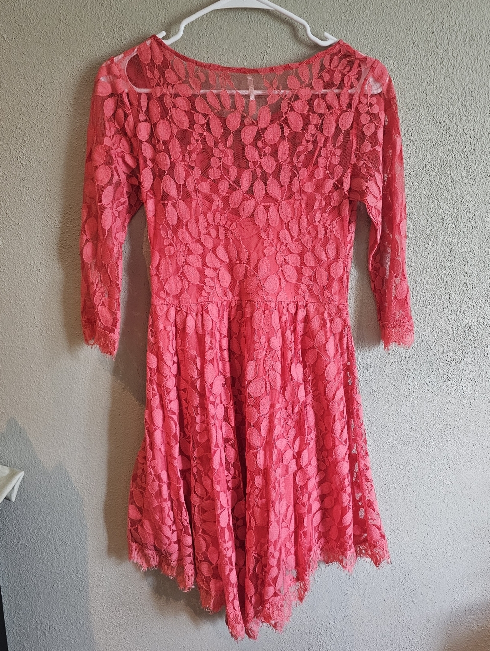 Free People Pink On Pink Mini Floral Mesh Lace Dress 3/4 Sleeve Size 2 Fairycore - Picture 4 of 12